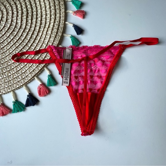 Victoria's Secret Stretch Cotton V-String Panty Pink Fever Small NEW - Picture 7 of 7